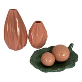 Vasos Decorativos Com Prato Folhas E Esferas - Ceramica