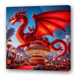 Cuadro 20x20cm Dragon Rojo Lampara Maravillosa Arabe M1