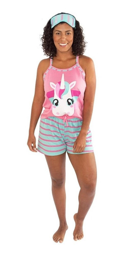 Camiseta Regata E Short De Dormir Adulta Com Tapa Olho