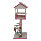 Playground Para Calopsita - Casa Da Árvore Rosa Com 65cm