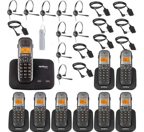 Kit Aparelho Telefone Fixo Bina 2 Linhas 8 Ramal E Headset