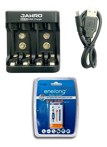 Cargador Pila Bateria 9v Usb + Bateria 9v Recargable 250mah