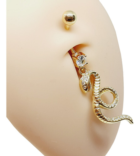 Piercing De Umbigo Cobra Serpente C/ Pedra Folheada Ouro 18k