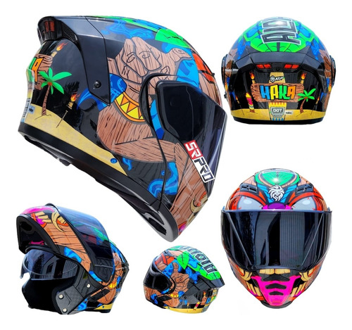 Casco Moto Kov Estelar Haka Abatible Luz + Lentes Aloha Dot