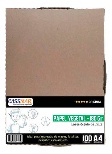 Papel Vegetal A4 210x297mm 180g Caixa Com 100 Folhas