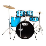 Bateria Nagano Onix Blue Bbe 20  Completa Pratos E Banco