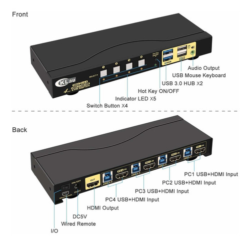 Cklau 4kx2k  60hz 4 Puertos Usb 3.0 Hdmi Kvm Switch Con Cab