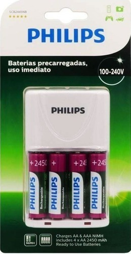Carregador De Pilha Recarregavél + 4 Pilhas Philips