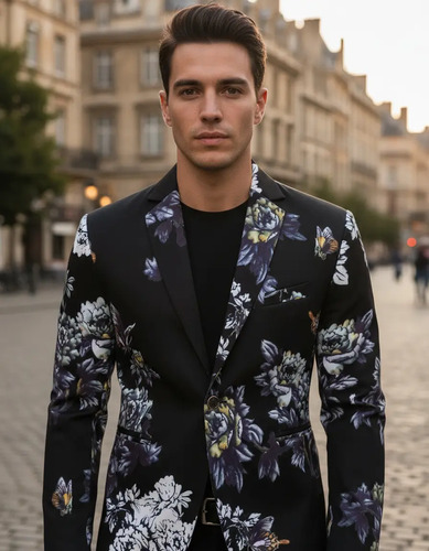 T Blazer Traje Chamarra Para Hombres Elegante Estampado