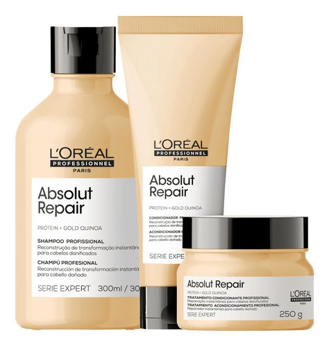 Loreal Absolut Repair Gold Quinoa Kit Sha + Cond + Máscara