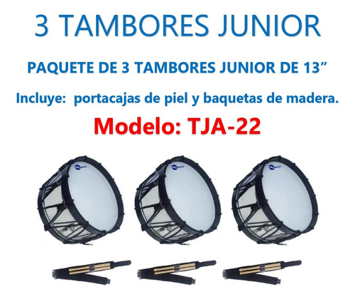 3 Tambores Junior Aros Plastico Piola Negra Tja-22