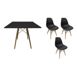 Mesa Jantar Quadrada 90cm Eiffel Charles Eames + 3 Cadeiras