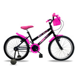 Bicicleta  De Passeio Infantil Rossi Bella Aro 20 1v Freios V-brakes Cor Preto/rosa Com Rodas De Treinamento