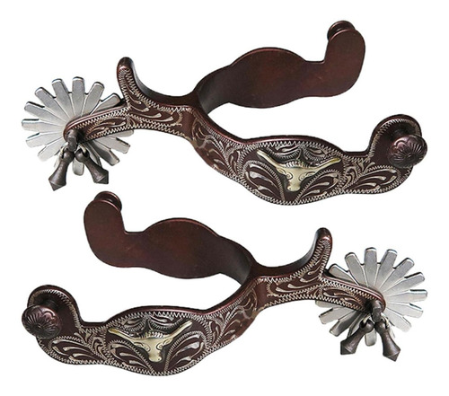 2x Espuelas De Caballo, Botas Grabadas Antiguas, Marrón