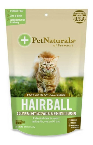 Pet Naturals Hairball Bolas De Pelo Snack Gatos 30 Bocados
