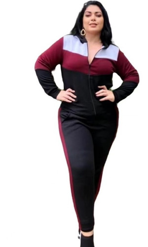 Conjunto Feminino Plus Size Com Casaco Zíper E Calça Moda