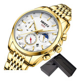 Relógios Masculinos Nibosi Em Aço Inoxidável Moon Phase Cale Cor Do Fundo Gold/white