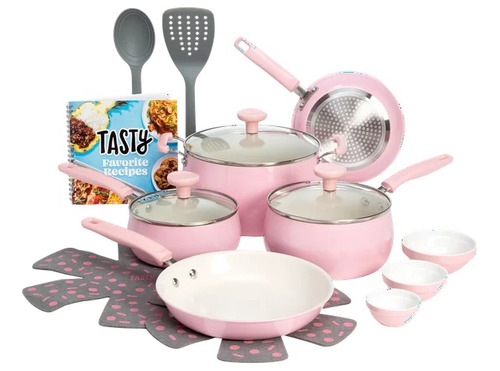 Bateria De Cocina Tasty Rosa 16 Pz Ceramica Antiahderente