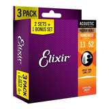 Elixir Cuerdas Guitarra Acustica Nanowev 3 Pack 11-52