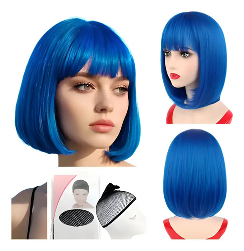 Peluca Bob Mujer Corta Lacia Disfraz Cosplay Sintetica Color
