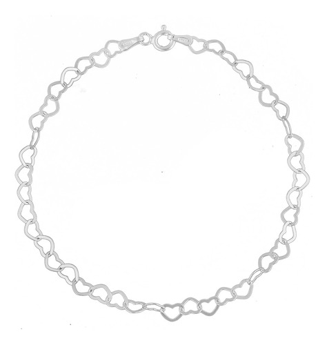 Pulseira Coração Prata Feminina 925 Italiana Elegante 19cm