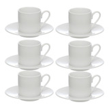 Jogo Xícaras Café Brancas Com Pires 12 Peças Porcelana 90ml