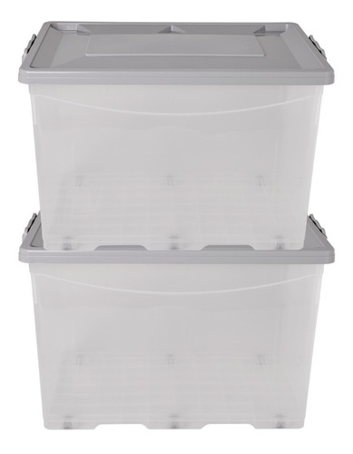 Set X2 Caja Organizadora Plástica 75 Lts Apilable Con Ruedas