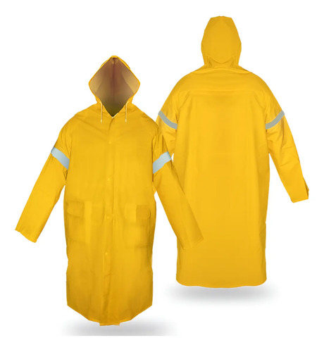 Impermeable Amarillo Gabardina Largo Con Reflejantes Pvc | Meses sin interés