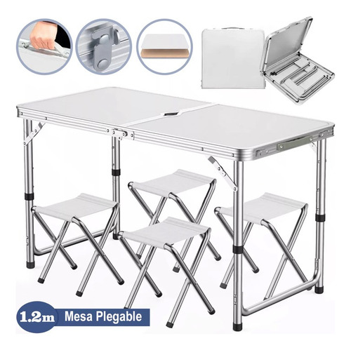 Mesa Plegable Tipo Portafolio 1.20 M Con 4 Sillas Portátiles