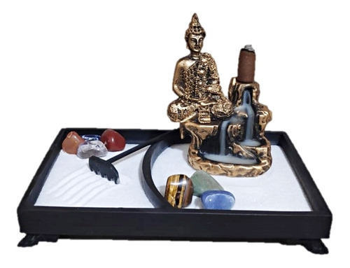 Kit Jardim Zen Retangular Incensario Buda E Pedras 7 Chakras