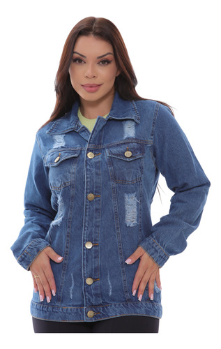 Max Jaqueta Jeans Feminina Rasgada Destroyer  Moda Feminina 