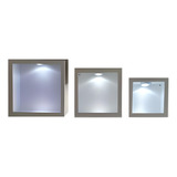 Trio Nicho Quadrado Branco Mdf C/ Led Toque Facil + Pilhas