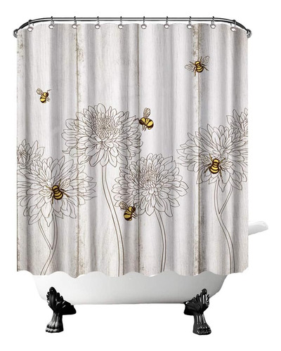 Cortina De Ducha Fushvre Bee Con Diseño Floral De Abejorro