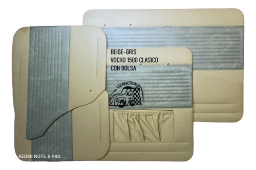 Tapas Puerta Vocho Clasico 1500 Color Beige-gris Claro Con Bolsa Izquierda Tacto Piel Original 4piezas Vw (a)