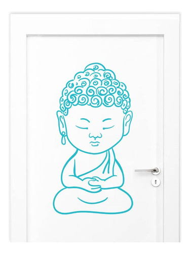 Adesivo Para Porta Azul Buda Meditando