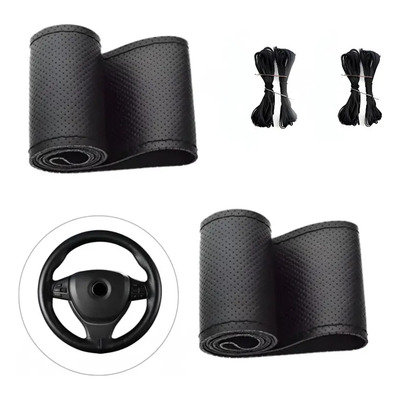 2 Fundas Volante 38cm Negra Piel Genuina Perforada Universal | Meses sin interés
