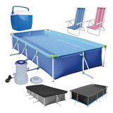 Kit Piscina 3700 L + Capa Forro Bomba 110v + Guarda Sol