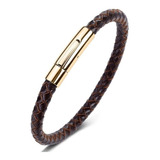 Pulsera De Cuero Gold Cafe Brown Hombre Moda 2022