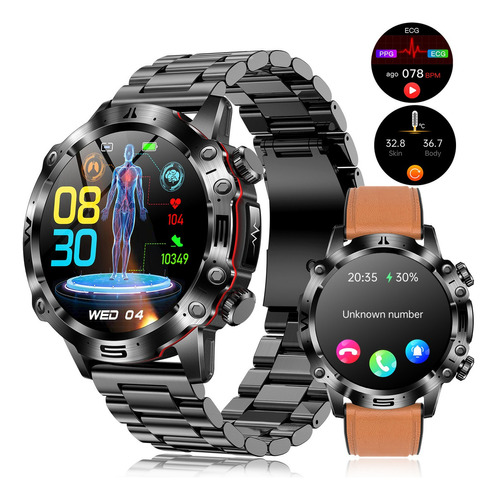 Reloj Inteligente Ecg Militar Impermeable Bluetooth Llamada