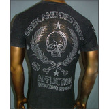 Camiseta Affliction Black Rate Of Fire Skulls Original