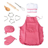 Juego De Repostería Niña Delantal Gorro De Chef Disfraz 11pz