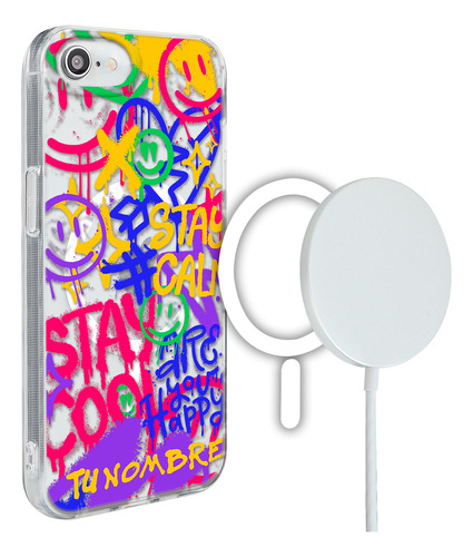 Funda Para iPhone Magsafe Tu Nombre Para Mujer Happy Faces