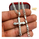 Corrente Escama Peixe Prata Crucifixo Cruz Cristo Grande 5mm