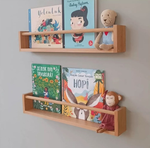 2 Repisas De Madera Montessori Niños Bebes Librero 80 Cm
