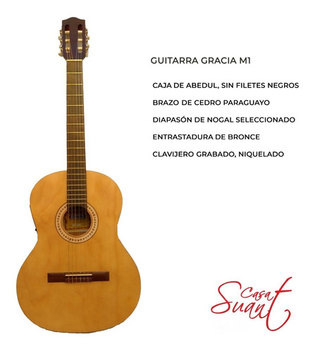 Guitarra Clasica Gracia M1 Eq 7545t + Funda, Soporte, Capo