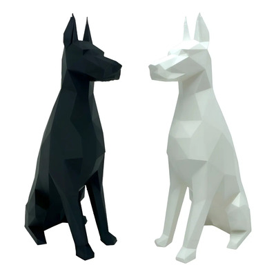 Set De 2 Estatuas De Perros Dóberman Blanco Y Negro 20 Cm | Meses sin interés