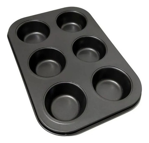 Molde 6 Cupcakes Grandes Molde Metal Para Muffins Reposteria Color Negro