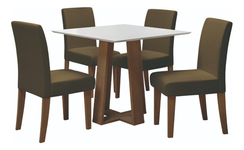 Conjunto De Mesa Athenas 4 Cadeiras Trieste Cedro/off/marrom