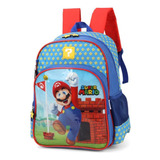 Mochila Escolar Costas Infantil Super Mario Com Chaveiro Cor Azul
