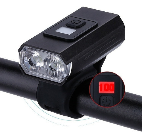 Farol Lanterna Bike 2 Led T6 Recarregável Medidor Digital Cor Preto